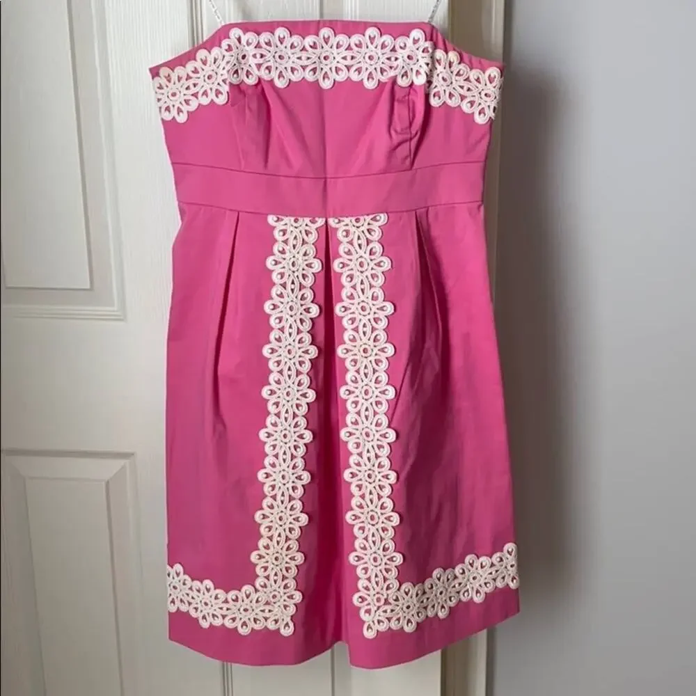 Lilly Pulitzer Betsy Dress Empire Waist Pink White Rare - Picture 2 of 6